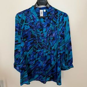 Marc Bouwer Satin Ruffled Patterned Button Down Blouse